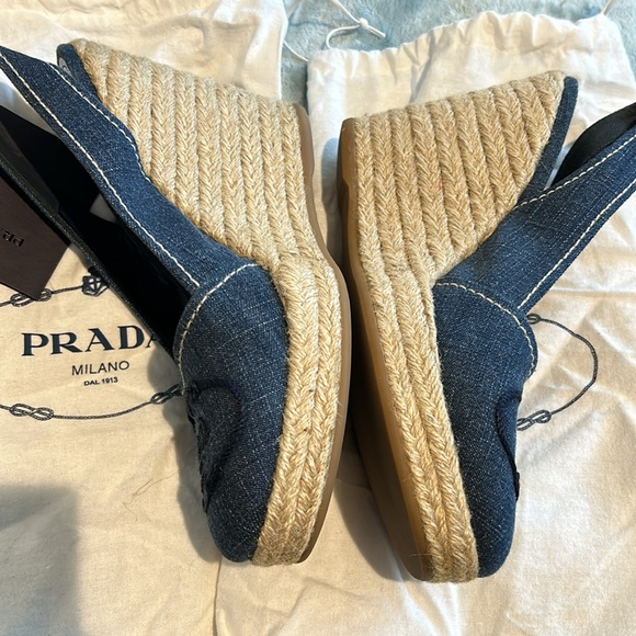 PRADA Denim Espadrille Italian Wedge Slingback Sandals-sz 39.5 (8.5-9 runs small - Picture 8 of 14